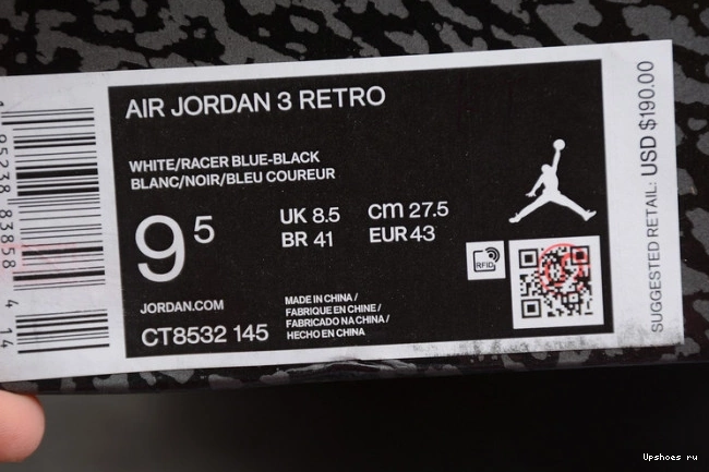 BLUE JORDAN AIR 3 WHITE RETRO CT8532-145 0813